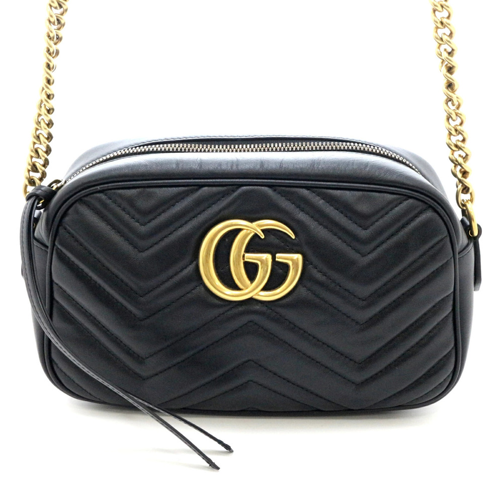 Gucci GG Marmont Camera Bag Chevron Quilted Leather Top Handle Bag Black